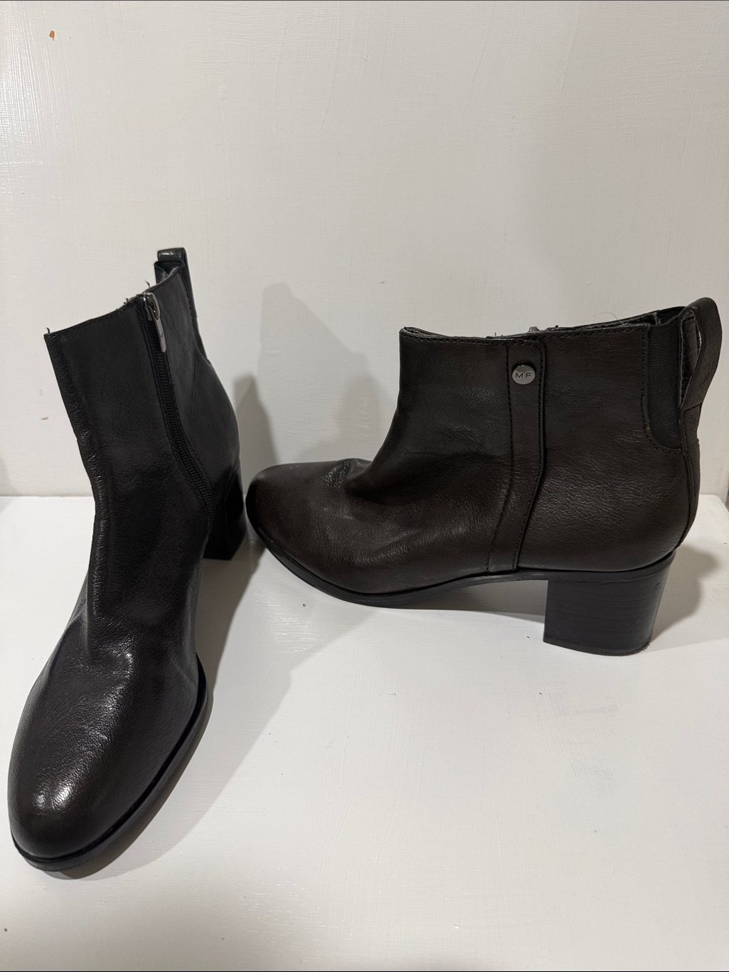 Marc Fisher Black Leather Ankle Boots With Side Zipper Size 11